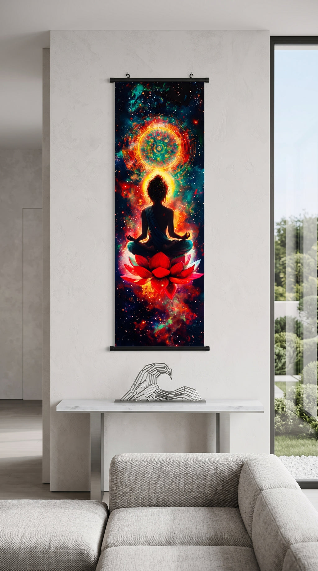 Kozmikus Meditáló Buddha Vászon Falikép (Fali Tekercs)