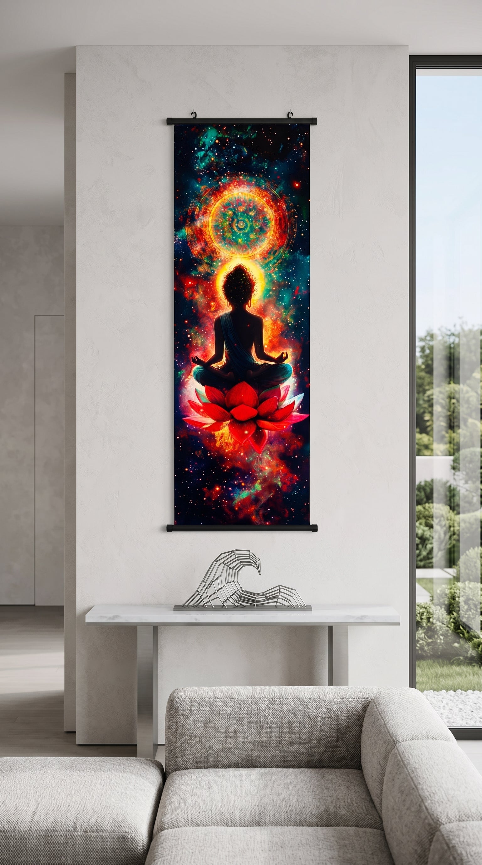 Kozmikus Meditáló Buddha Vászon Falikép (Fali Tekercs)