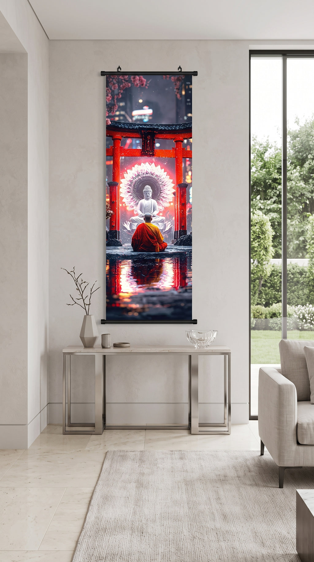 Japán Torii Kapu és Meditáló Szerzetes Vászon Falikép (Fali Tekercs)