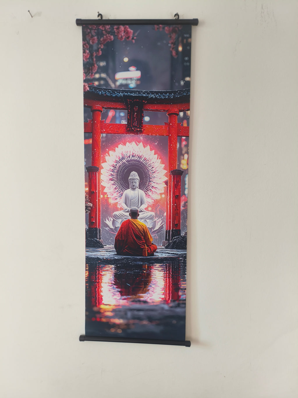 Japán Torii Kapu és Meditáló Szerzetes Vászon Falikép (Fali Tekercs)