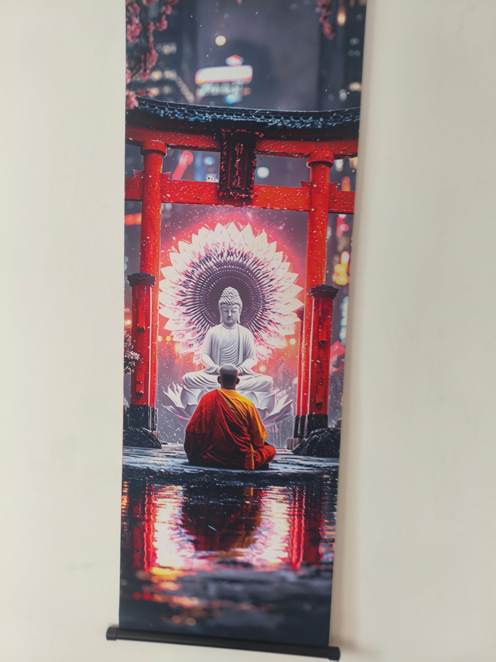 Japán Torii Kapu és Meditáló Szerzetes Vászon Falikép (Fali Tekercs)
