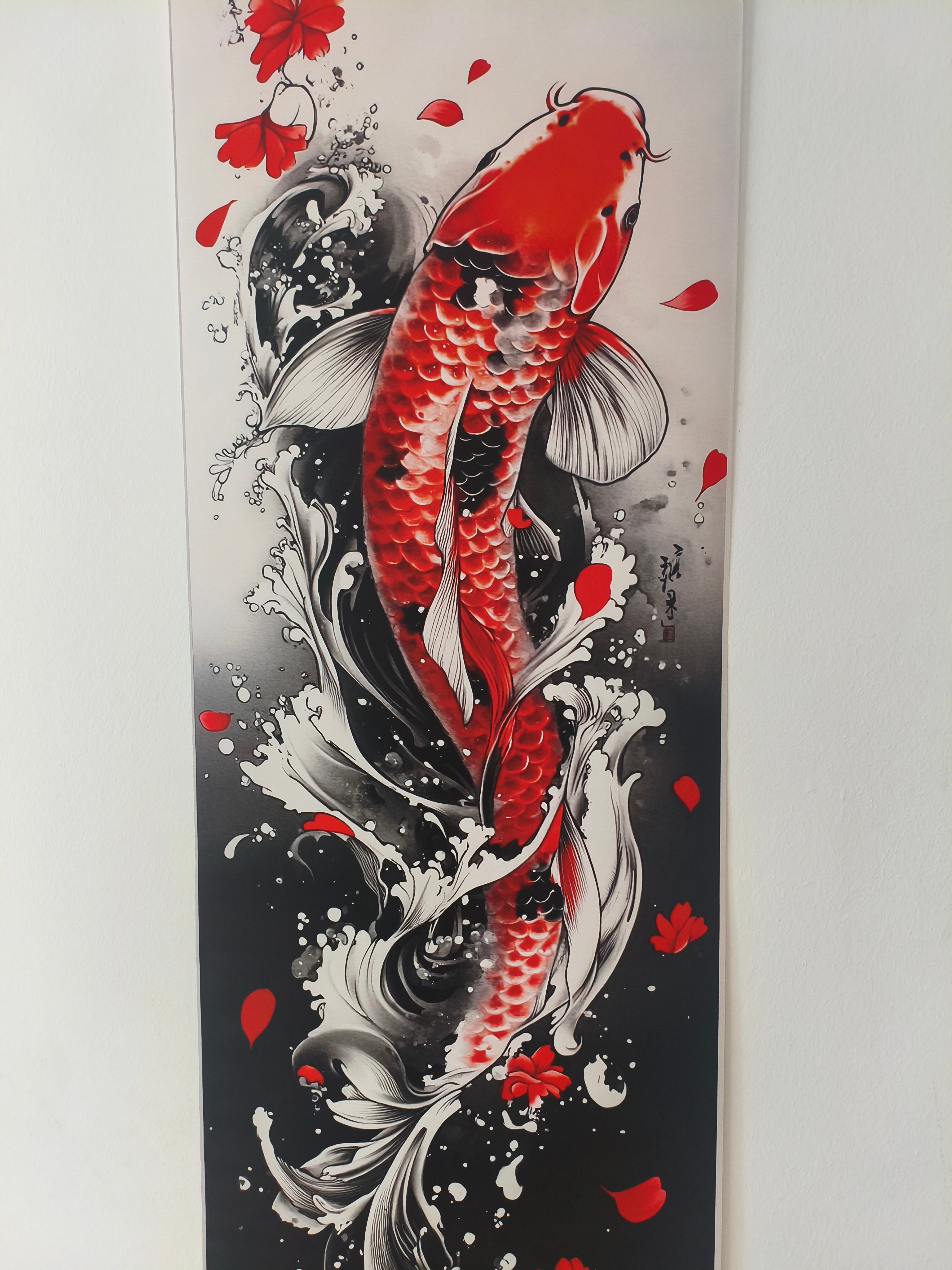 Japán Koi Ponty Vászon Falikép (Fali Tekercs)