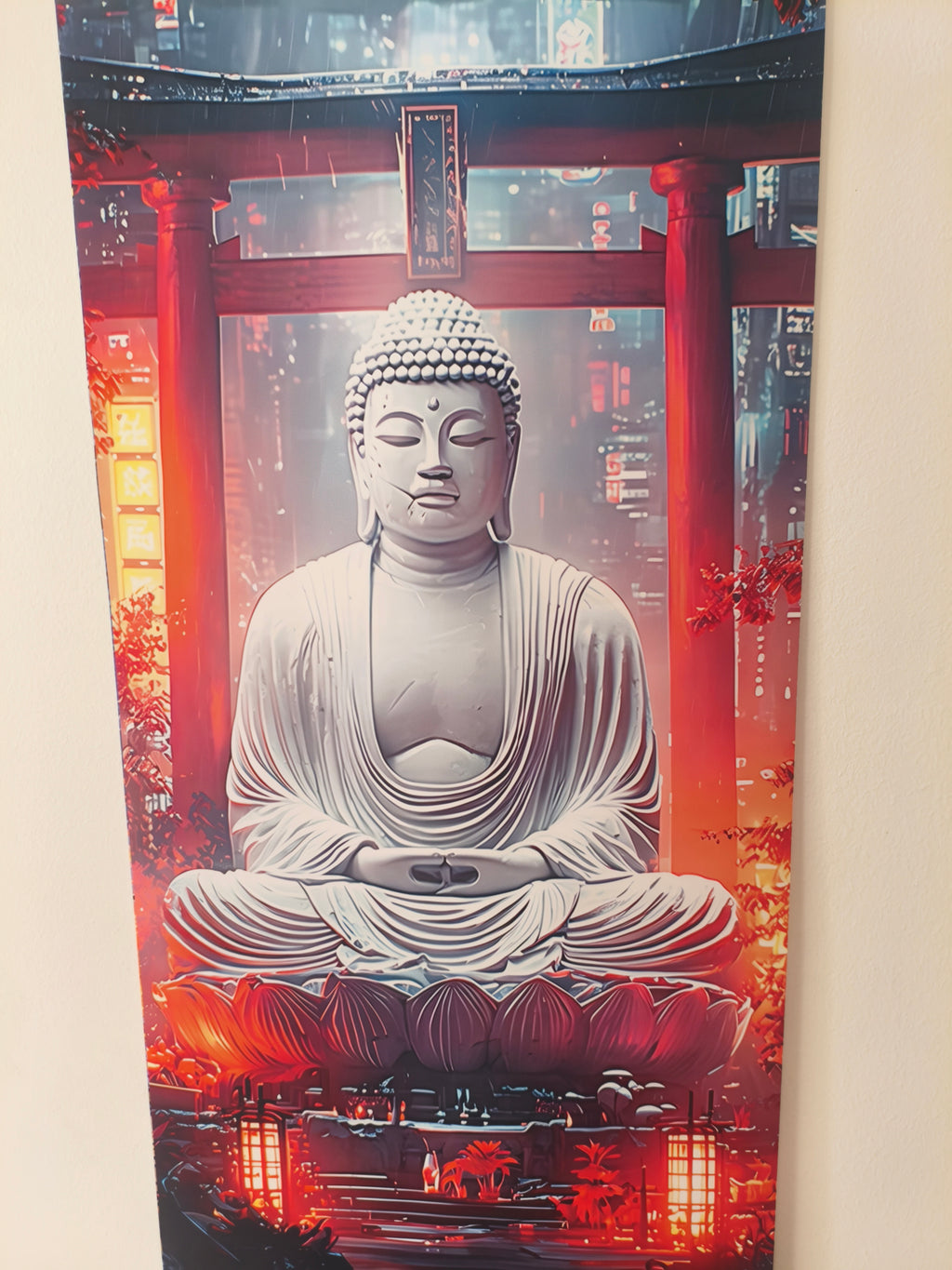 Cyberpunk Buddha és Torii Kapu Vászon Falikép (Fali Tekercs)