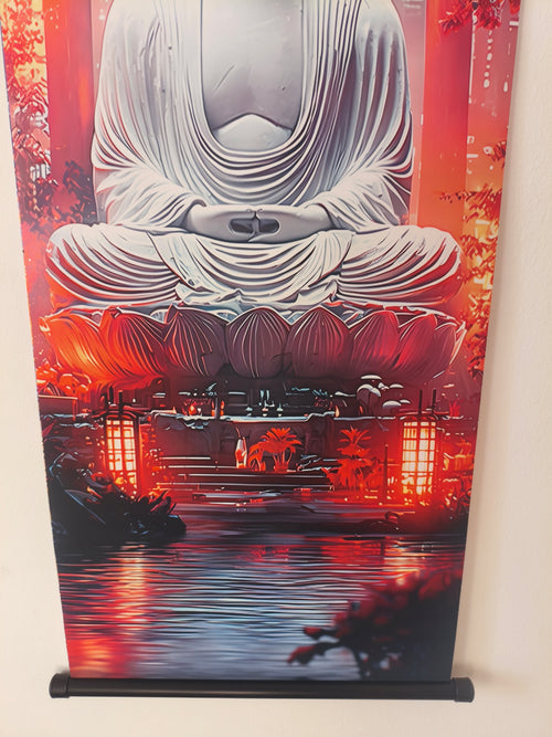 Cyberpunk Buddha és Torii Kapu Vászon Falikép (Fali Tekercs)