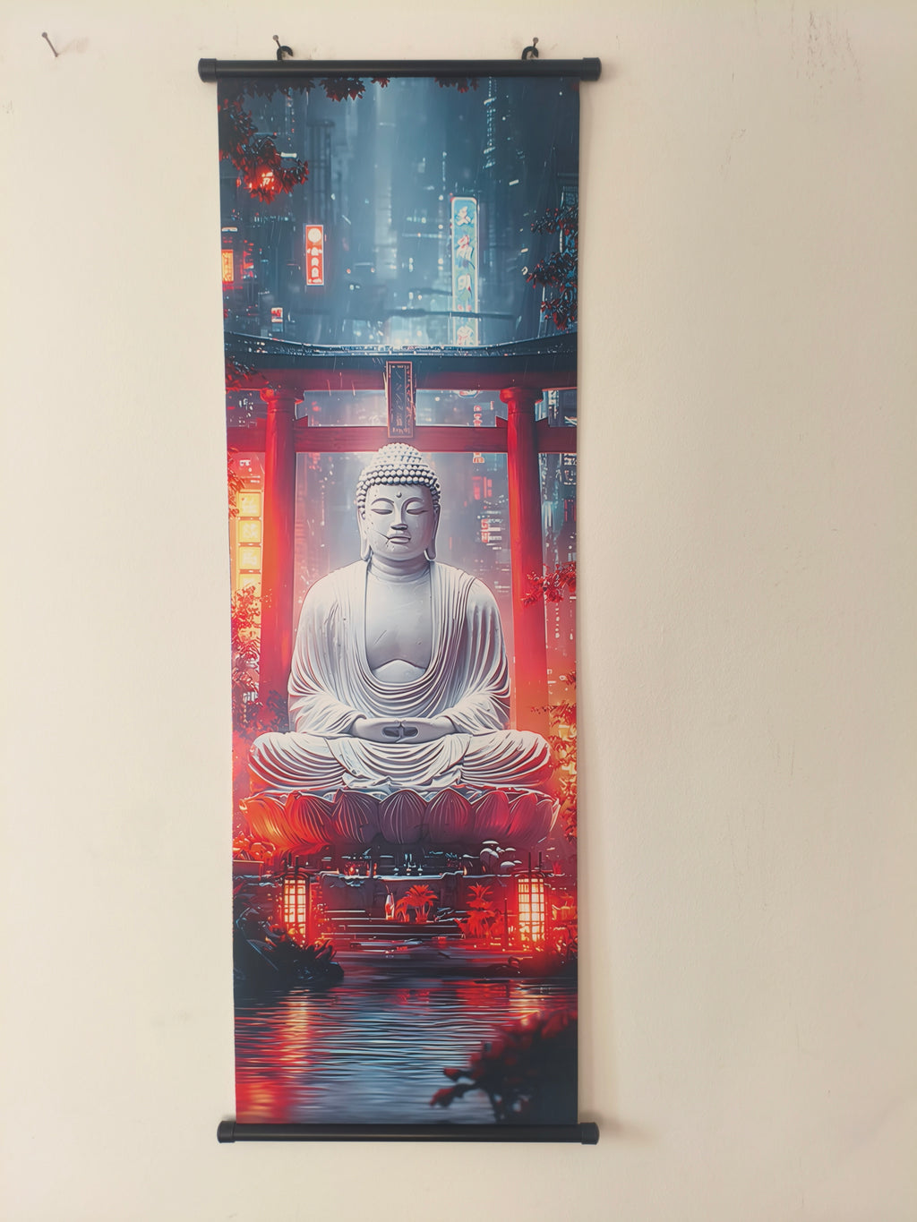 Cyberpunk Buddha és Torii Kapu Vászon Falikép (Fali Tekercs)