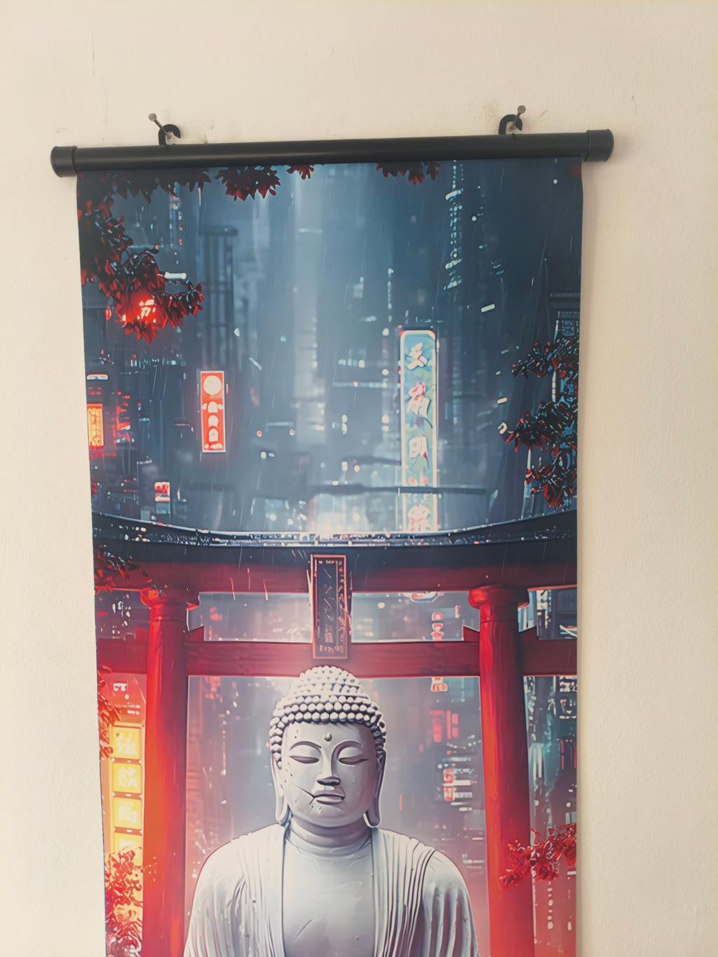 Cyberpunk Buddha és Torii Kapu Vászon Falikép (Fali Tekercs)