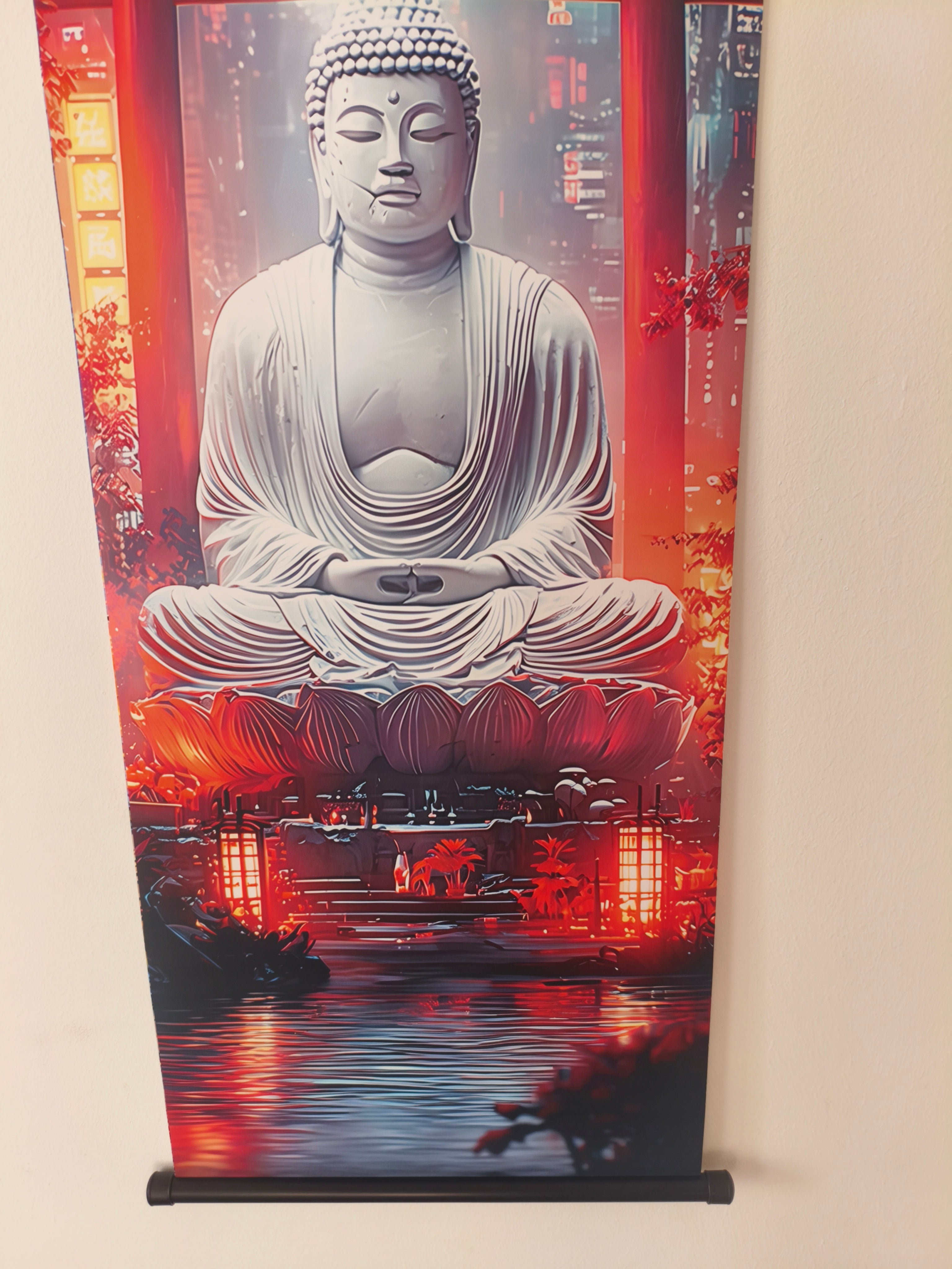 Cyberpunk Buddha és Torii Kapu Vászon Falikép (Fali Tekercs)