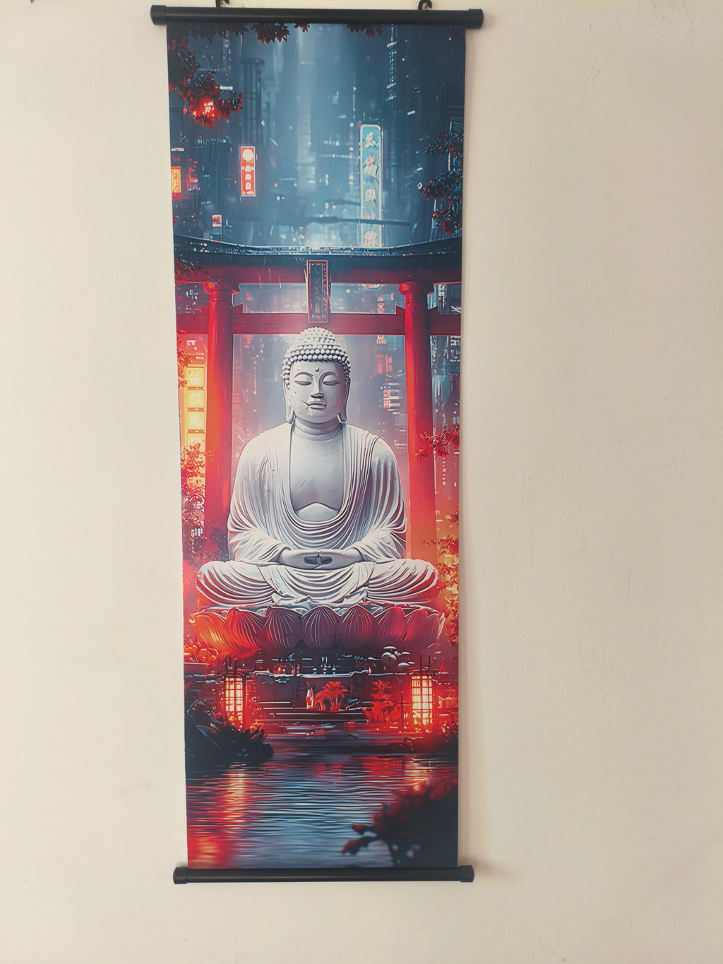 Cyberpunk Buddha és Torii Kapu Vászon Falikép (Fali Tekercs)