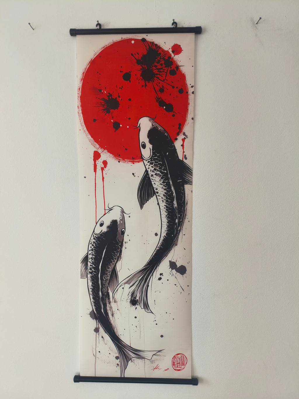 Japán Yin-Yang Koi Pontyok Vászon Falikép (Fali Tekercs)