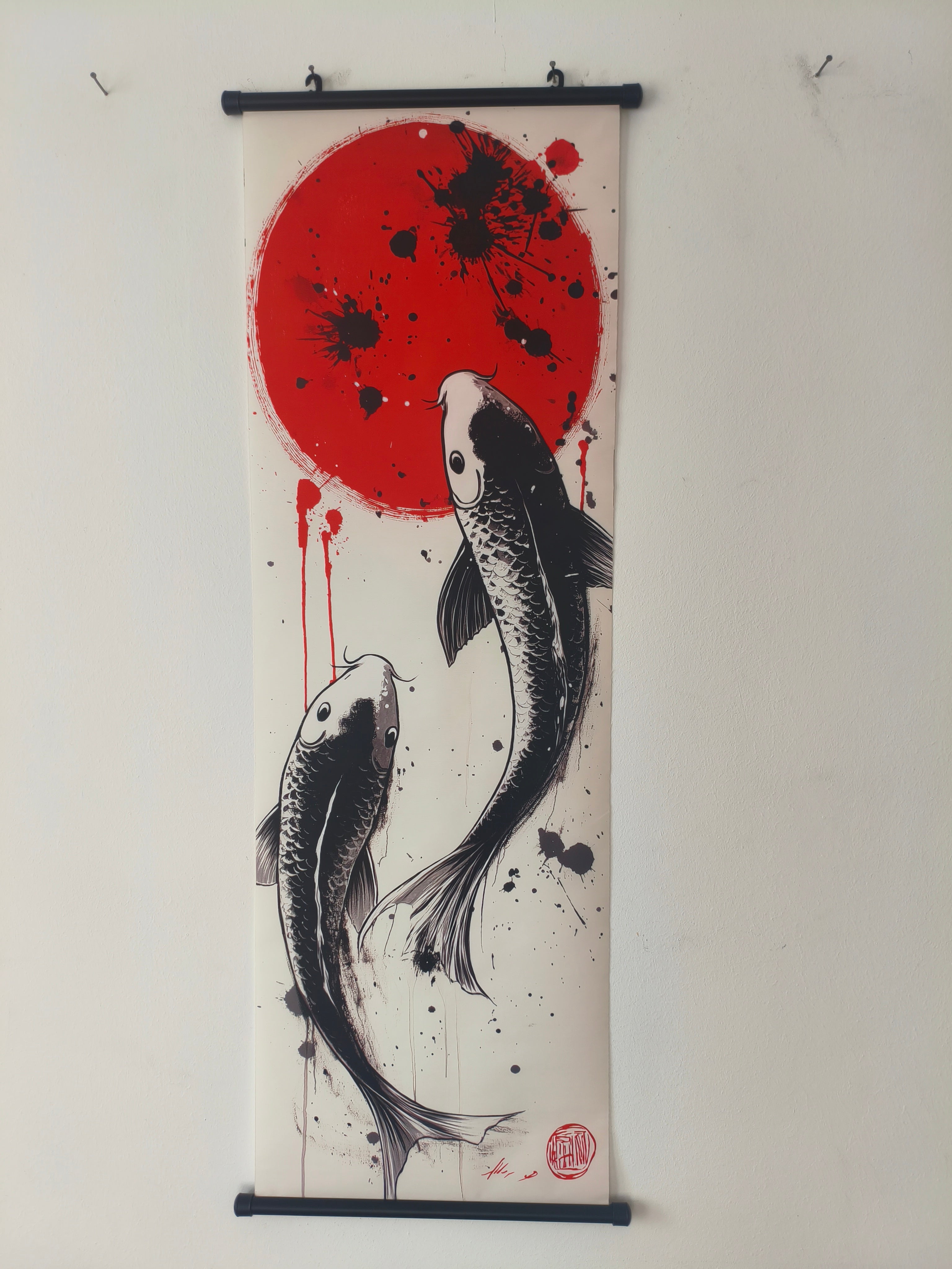 Japán Yin-Yang Koi Pontyok Vászon Falikép (Fali Tekercs)