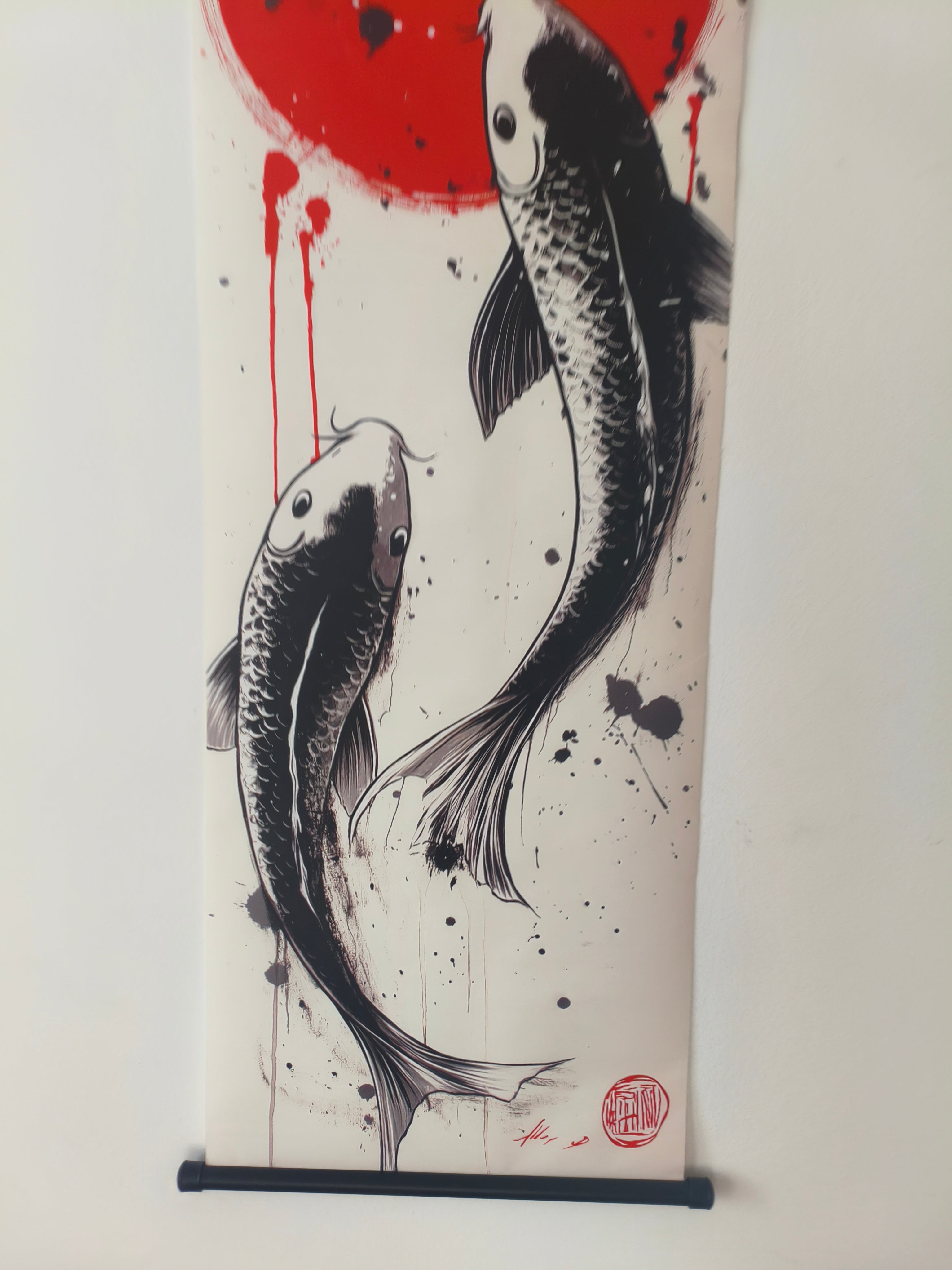 Japán Yin-Yang Koi Pontyok Vászon Falikép (Fali Tekercs)