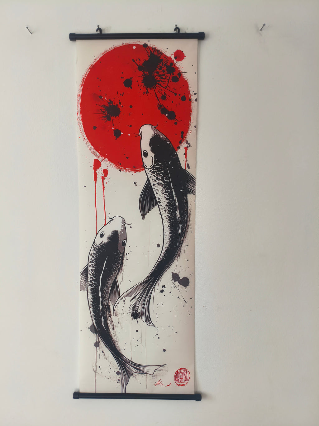 Japán Yin-Yang Koi Pontyok Vászon Falikép (Fali Tekercs)