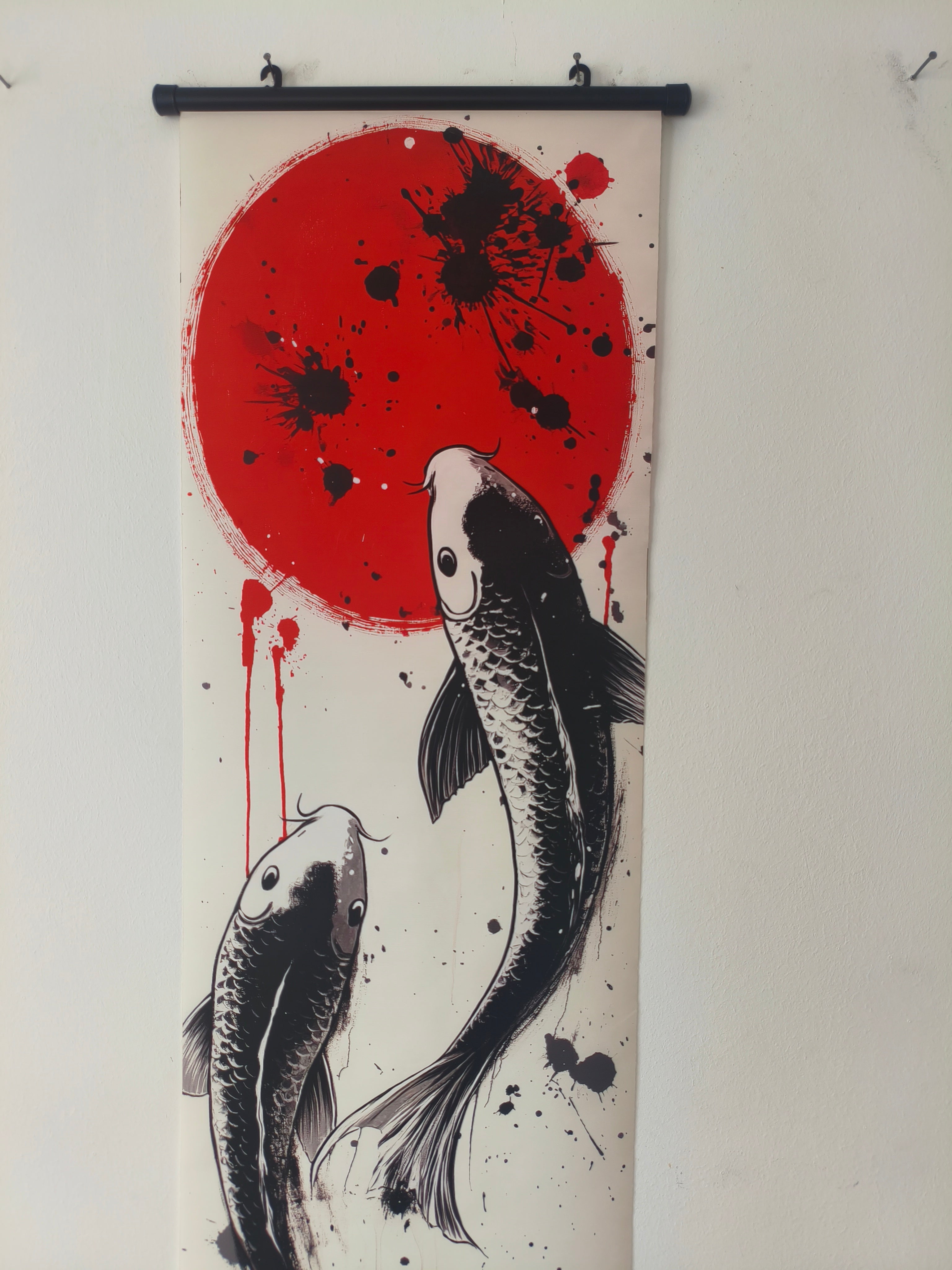 Japán Yin-Yang Koi Pontyok Vászon Falikép (Fali Tekercs)